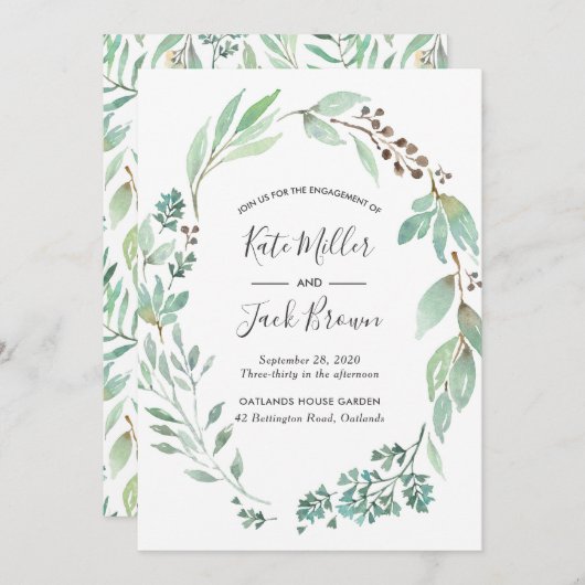 水の色の緑の婚約パーティ 招待状 (正面/裏面)
