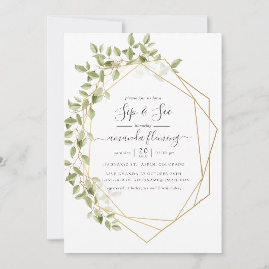 水の色の緑の幾何学的なsipと参照 招待状 (正面)