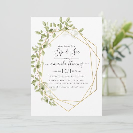 水の色の緑の幾何学的なsipと参照 招待状 (スタンド正面)