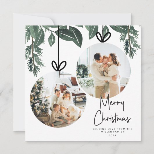 水の色の緑の広場クリスマスフォト シーズンカード (正面)