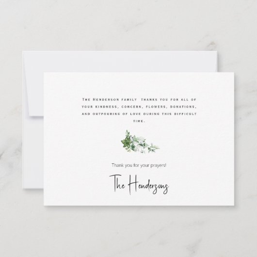 水の色の緑の忌引きありがとう サンキューカード (裏面)