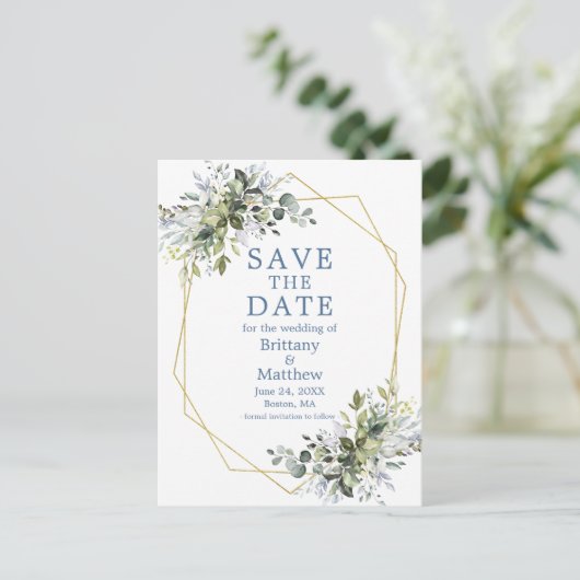 水の色の緑の日付を保存ほこりっぽい青 ポストカード (スタンド正面)