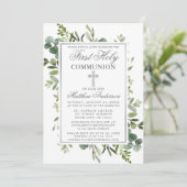 水の色の緑の最初のコミュニオンシルバー 招待状 (スタンド正面)