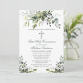 水の色の緑の最初のコミューニオンセージグリーン 招待状 (スタンド正面)