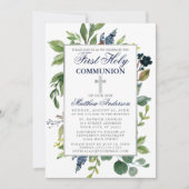 水の色の緑の最初の聖なるコミューニオンブルー 招待状 (正面)