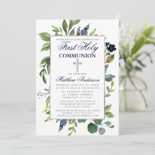 水の色の緑の最初の聖なる聖体写真 招待状 (スタンド正面)