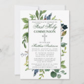 水の色の緑の最初の聖なる聖餐式シルバー 招待状 (正面)