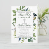 水の色の緑の最初の聖なる聖餐式シルバー 招待状 (スタンド正面)