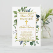 水の色の緑の最初の聖餐式金ゴールド 招待状 (スタンド正面)