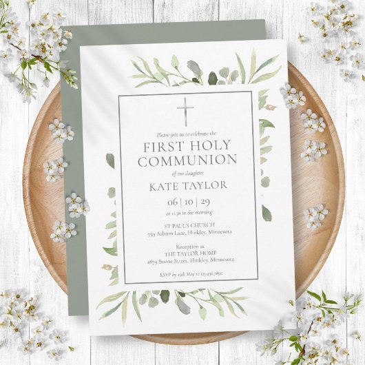 水の色の緑の最初の聖餐式 招待状