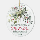 水の色の緑の果実クリスマスフォトバック セラミックオーナメント (左)