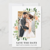 水の色の緑の桃のバラ日付カードを保存 セーブザデート (正面)