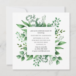 水の色の緑の甘い16.グリーン16歳の誕生日 招待状