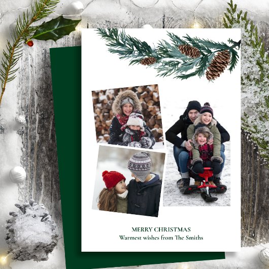 水の色の緑の素朴緑の松の円錐枝 シーズンカード