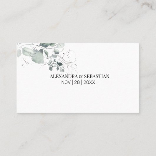 水の色の緑の結婚ウェブサイト挿入カード プレイスカード (裏面)