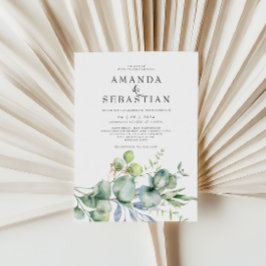 水の色の緑の花束冬の結婚式パーティー 招待状