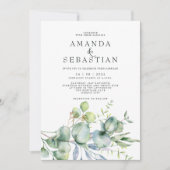 水の色の緑の花束冬の結婚式パーティー 招待状 (正面)