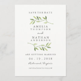 水の色の緑の葉の結婚式の日付を保存 セーブザデート