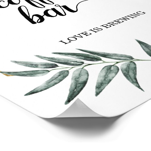 水の色の緑の葉バーのコーヒーの結婚のサイン ポスター (角)