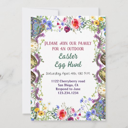 水の色の緑の葉フローライースターエッグ狩り 招待状 (正面)