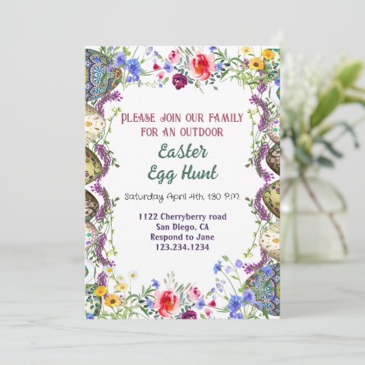 水の色の緑の葉フローライースターエッグ狩り 招待状 (スタンド正面)