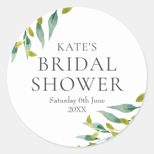 水の色の緑の葉ブライダルシャワーの好意 ラウンドシール (正面)