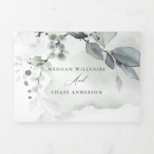 水の色の緑の葉結婚すべて 三つ折り招待状 (カバー)