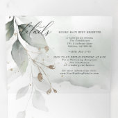 水の色の緑の葉結婚すべて 三つ折り招待状 (内部最初)