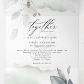 水の色の緑の葉結婚すべて 三つ折り招待状 (内部中)