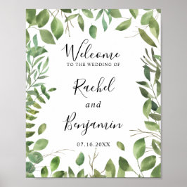 水の色の緑の葉縁どの歓迎のシ結婚ック ポスター
