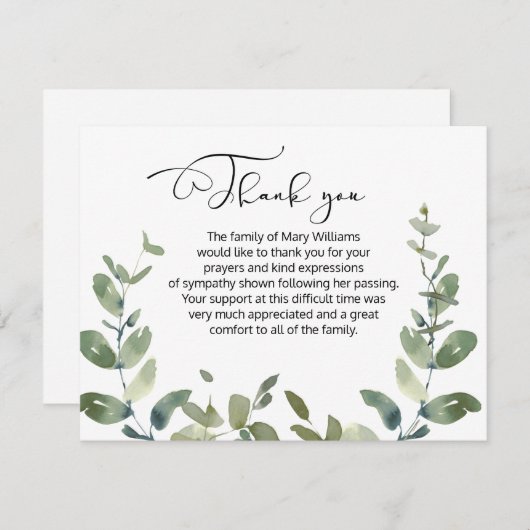 水の色の緑の葬儀サンキューノートカード サンキューカード (正面/裏面)