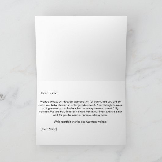 水の色の緑の赤ちゃんシャワーありがとうメモ サンキューカード (内部)