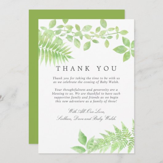 水の色の緑の赤ちゃんシャワーありがとう サンキューカード (正面/裏面)