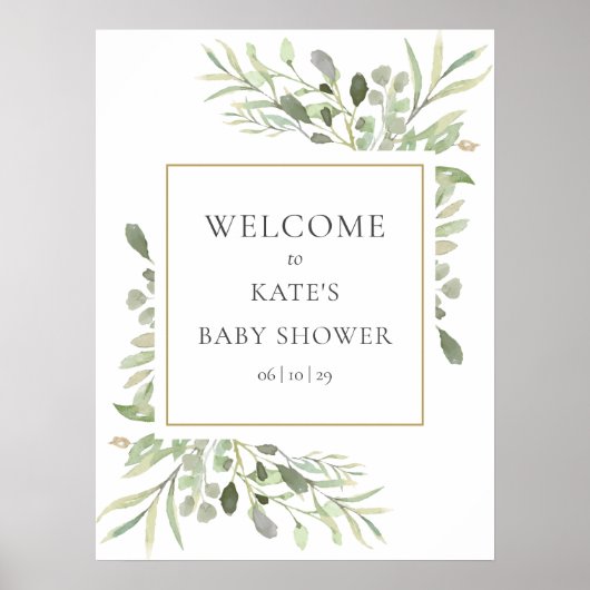 水の色の緑の赤ちゃんシャワー歓迎サイン ポスター (正面)