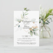 水の色の緑の金ゴールドお祝いの生活 招待状 (スタンド正面)