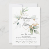 水の色の緑の金ゴールドお祝いの生活 招待状 (正面)