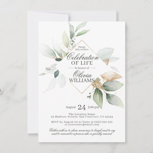 水の色の緑の金ゴールドお祝いの生活 招待状 (正面)