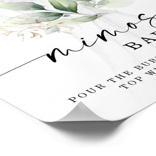 水の色の緑の金ゴールドブライダルシャワーミモササイン ポスター (角)