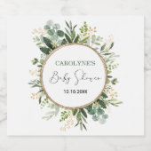 水の色の緑の金ゴールドリースベビーシャワー スパークリングワインラベル (シングルラベル)