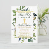 水の色の緑の金ゴールド最初の聖餐式 招待状 (スタンド正面)