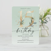 水の色の緑の金ゴールド15th誕生日パーティーInvite 招待状 (スタンド正面)