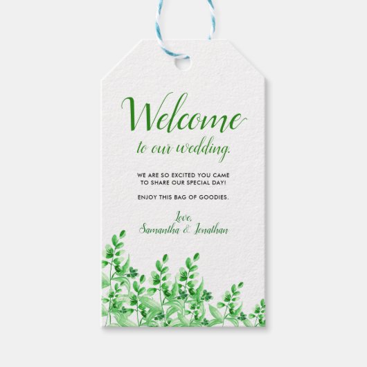 水の色の緑ようこそ私たちの結婚もの ギフトタグ (正面)