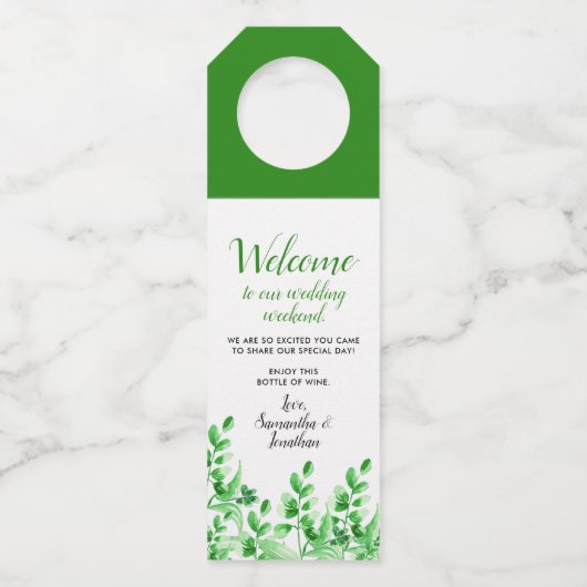 水の色の緑ようこそ私たちの結婚もの ボトルネックタグ (正面)