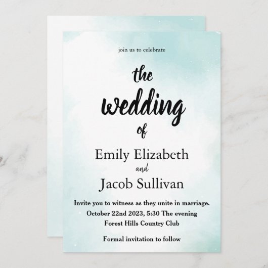 水の色の緑結婚招待状 セーブザデート (正面/裏面)