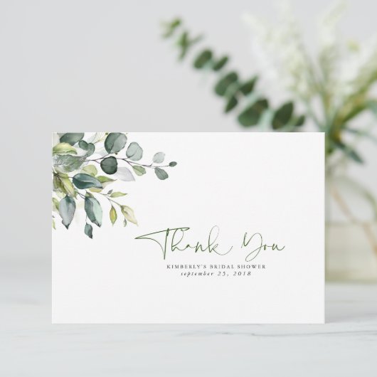 水の色の緑葉の小さありがとう サンキューカード (スタンド正面)