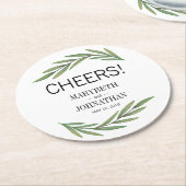 水の色の緑葉の結婚コースター ラウンドペーパーコースター (アングル)