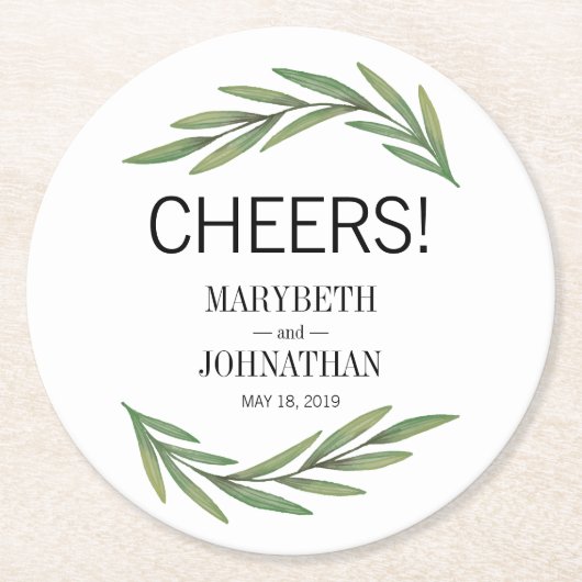 水の色の緑葉の結婚コースター ラウンドペーパーコースター (正面)