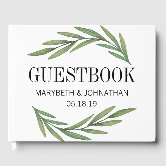 水の色の緑葉の結婚口の本 ゲストブック (正面)
