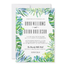 水の色の緑葉の緑の結婚式の招待