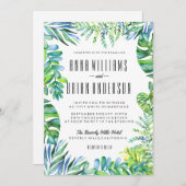 水の色の緑葉の緑の結婚式の招待 招待状 (正面/裏面)